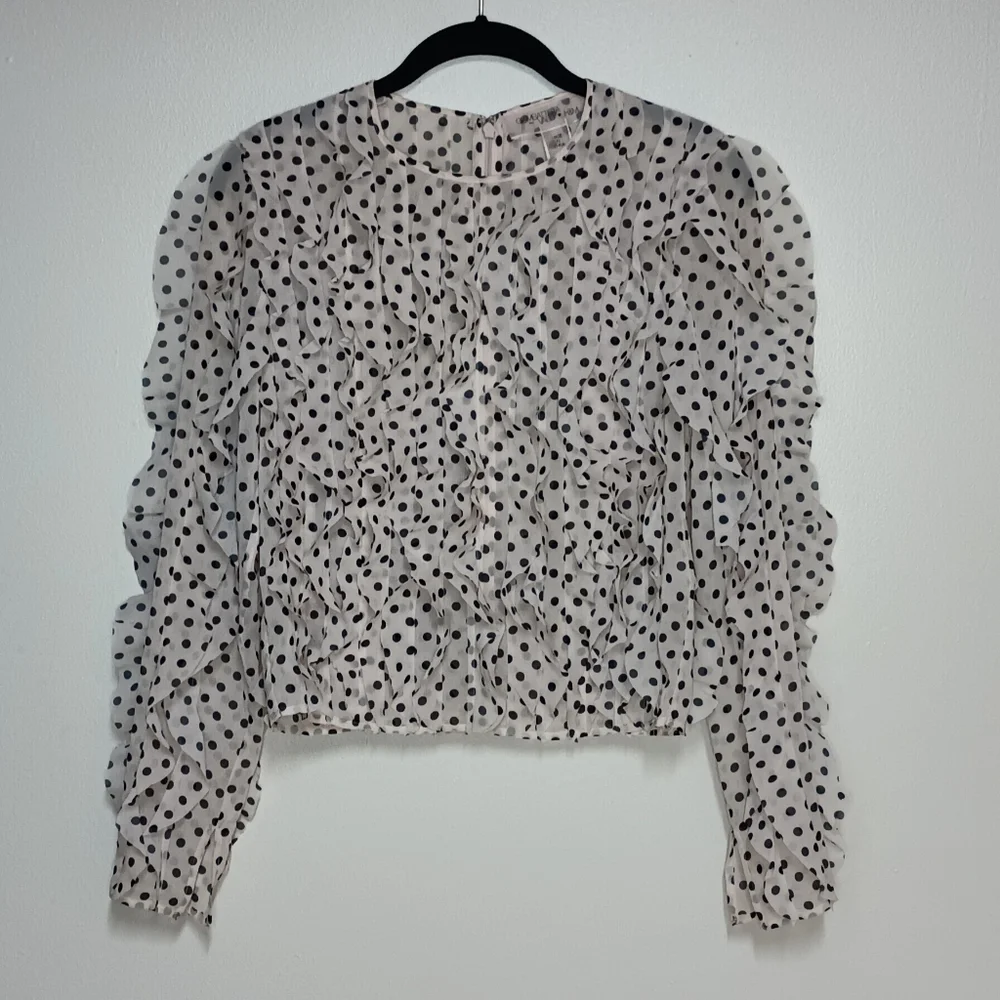 GIAMBATTISTA VALLI x H&M ruffled pink with black dots top size 2